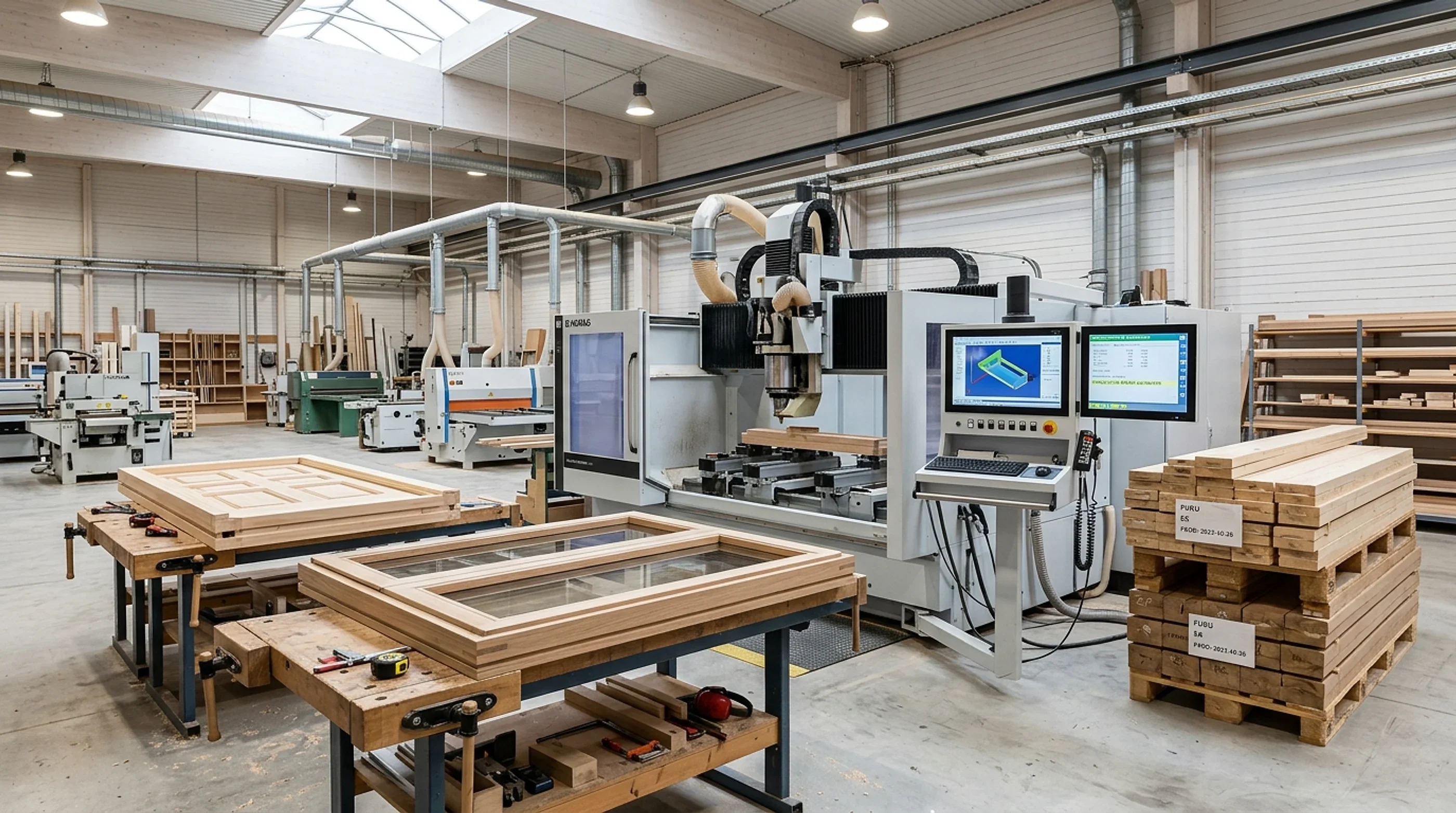 LMAB produktionshall i Lenhovda med 5-axliga CNC-maskiner och lacklinje